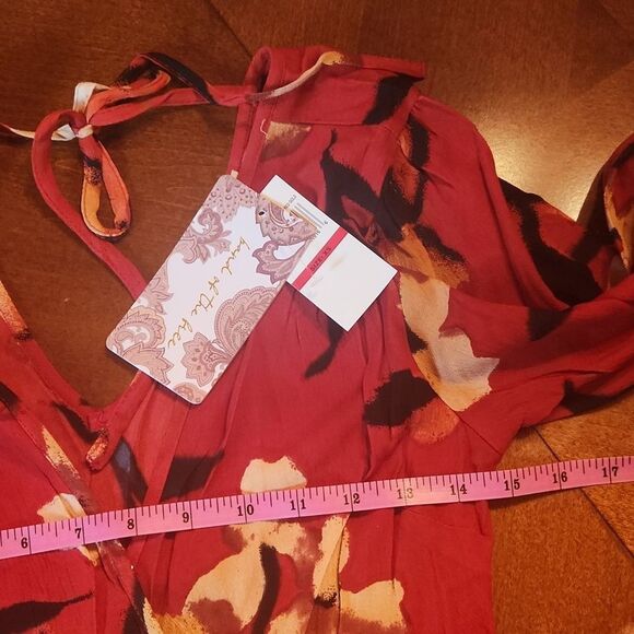 Band of the Free Bohemian High Low Wrap Maxi Dress, XS, Red & Black Floral - Picture 5 of 9